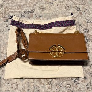 Tory Burch Tan Leather Crossbody Bag with Gold Accent